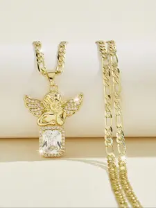 Fashion Trendy Cupid Pendant Necklace, Hip Hop Punk Copper Plated 14k Gold Angel Charm Jewelry, Wedding Party Holiday Gift