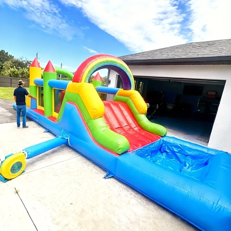 25ft Commercial Inflatable Obstacle Course Bouncy House for Adults, Featuring A Large Slide, Ball Pit, Various Obstacles, Jumping Area, Tunnels, Constructed with Heavy-Duty PVC Material, Suitable for Indoor/Outdoor Backyard Parties (Includes Blower)