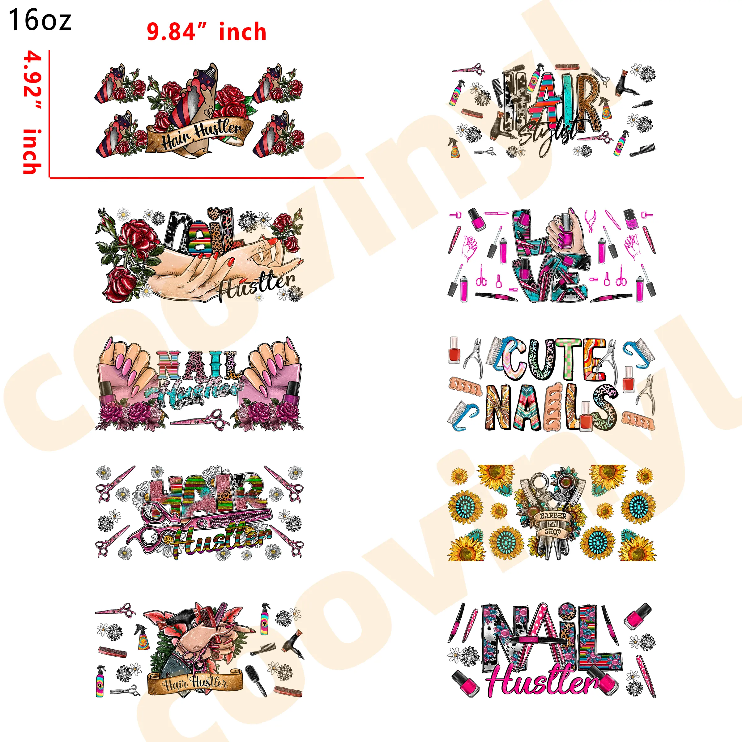 (L16) 10pcs Stylist 16OZ Tumbler Cup Wraps, Waterproof Fade-Resistant Decal Stickers, Vivid HD Print with Strong Adhesion, Customizable Transfers for Glass Cups, Mugs & Smooth Surfaces, DIY Art Craft Supplies
