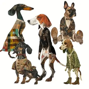 Pet and Art Paper Sticker Set, 82pcs/set Vintage Dressing Theme Dog Pattern Sticker, DIY Decorative Sticker Crafting Kit for Scrapbooking, Journal Making, Gift Wrapping