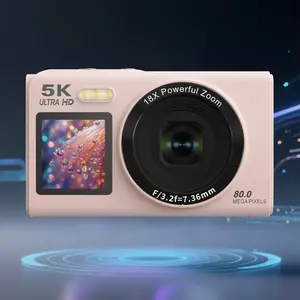 5k Video Dual Screen Digital Camera, WiFi Transfer, Auto Focus, 80mp Vlog Camera with Light, 32GB SD Card, 18x Zoom Digital Portable Camera