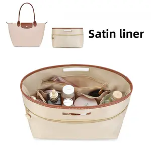 Satin Bag Organizer Insert for Tote, Lightweight Liner Bag with Multiple Pockets, Cosmetic & Purse Organizer Insert