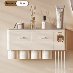 UFORU 2-4 Set Capacity Bathroom Toothbrush Holder - Wall-Mounted with Toothpaste Dispenser - Cosmetic Drawers, Large Capacity Trays & Bathroom Accessory Bottle Home Storage Organizer, Great Home Essentials, Perfect Gift Idea#SummerVibes