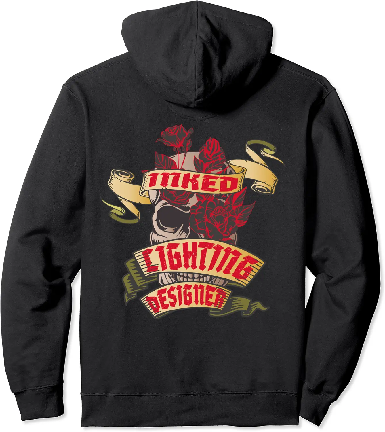 Lighting Designer Inked Skull & Red Roses Tattoo Pullover Hoodie - Viqarfaroo Shop 22B0B4BXN9W2