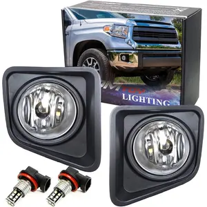 iJDMTOY Complete Set Clear Lens Fog Lights Foglamp Kit with Xenon White 15-SMD LED Bulbs, Wiring On/Off Switch and Garnish Bezel Covers For 2014-2021 Toyota Tundra