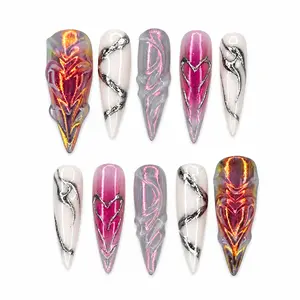Unlock00 ELEMENTAL PHOENIX - Almond Handmade Press On Nails | Easy To Apply, Long Lasting, High Quality