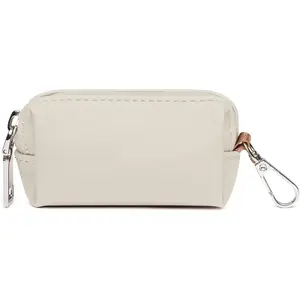Leather Coin Purse Pouch Open Flat Change Purse Card Holder With Key Chain, Waterproof Zip Around Coin Pouch  Women and Men (White)