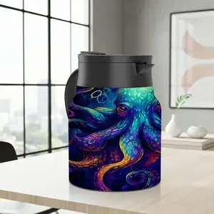 1pc 34oz Colorful Ocean Octopus Stainless Steel Vacuum Insulated Kettle with Filter, Double-Wall Vacuum Insulation, Nautical theme, Perfect for Coffee, Tea, Office, Home, Travel, Birthday, Durable Construction.