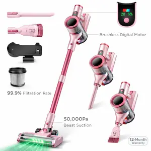 [ProGrade2026]S2 Cordless Vacuum, 50KPA Strong Suction & 55-Min Runtime, Anti-Tangle Rechargeable Stick Vacuum with Green LED for Easy Daily Cleaning , Lightweight 2-in-1 Handheld with Self-Standing Design for Floors, Carpets, Sofa, Tiles, Cars