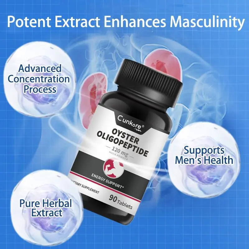 Cunkore Men's Stamina Formula: Oyster Peptide Blended with Maca Powder, Eucommia Male Flower, and Saw Palmetto Extract – 90 Tablets for Power and Masculine Wellness Support Healthcare Fitness