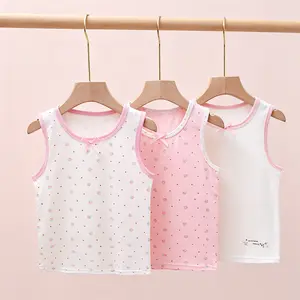 Girls 3 Pack Soft Cotton Tank Tops, Strawberry Print Bow Detail Kids Sleeveless Undershirts