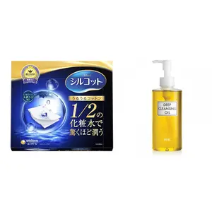 Unicharm Silcot Uruuru 1-2 Cotton Puff + DHC Deep Cleansing Oil Set - Skincare & Comfort Essential