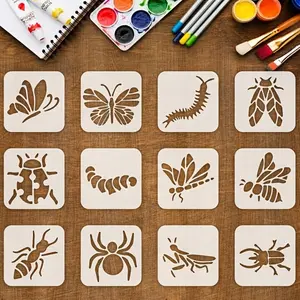 12-Piece Reusable Insect Templates for Painting, DIY Plant & Animal Stencils, Butterfly Bee Dragonfly Designs for Wood Canvas Art Decor
