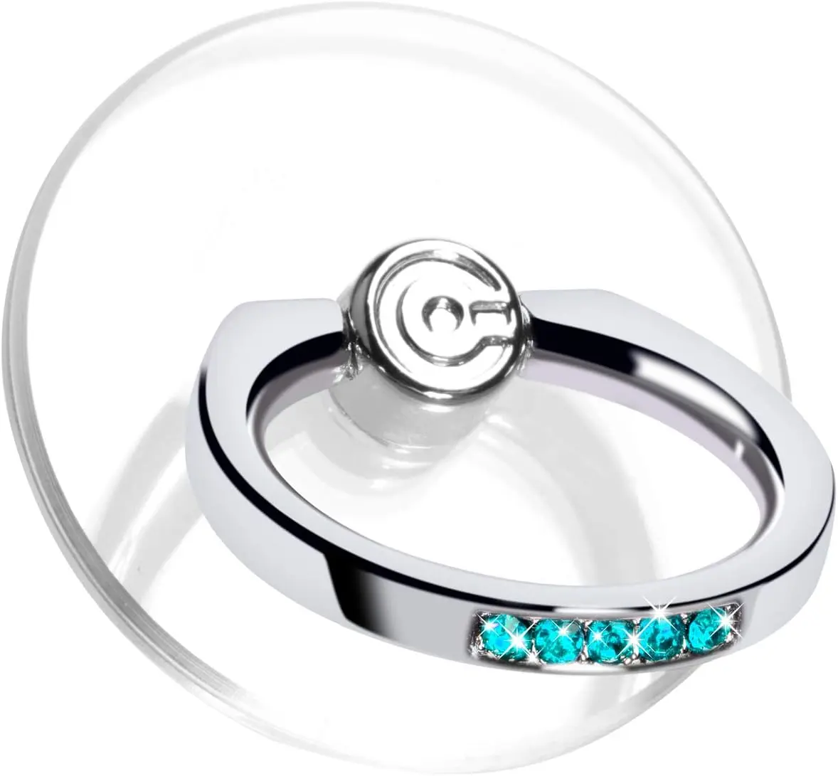 2 Pack Transparent Phone Ring Holder Grip – 360° Rotating Kickstand for iPhone, Samsung, Tablets, Cases – Aquamarine Diamond