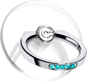 2 Pack Transparent Phone Ring Holder Grip – 360° Rotating Kickstand for iPhone, Samsung, Tablets, Cases – Aquamarine Diamond