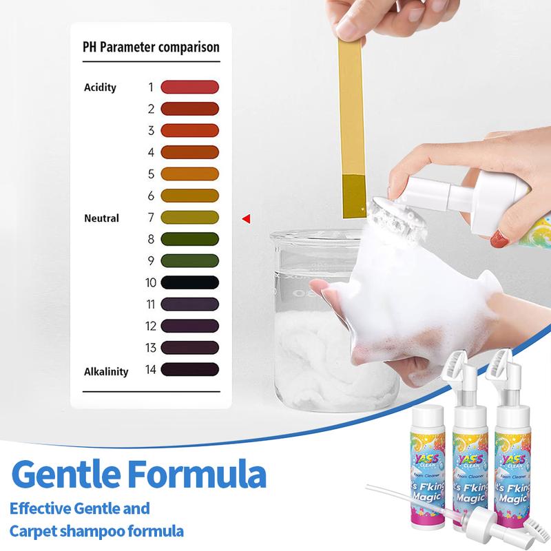 Yass Clean F'king Magic Foam Cleaner 3PACK 200ML Removes Stains With Carpet Cleaner Brush，Effectively Removes Stains And Odours Caused By Pets From Carpets And Upholstery