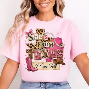 She's from Texas I Can Tell Western Cowgirl Pink Boot Gift T-Shirt, Texas Roots Western Apparel, Western Cowgirl T-Shirt, Gift For Her