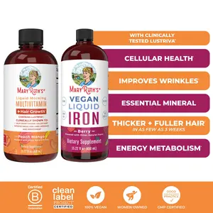 MaryRuth's Daily Health & Hair Growth + Iron Bundle - Liquid Morning Multivitamin + Hair Growth  & Liquid Iron - Beauty Supplement