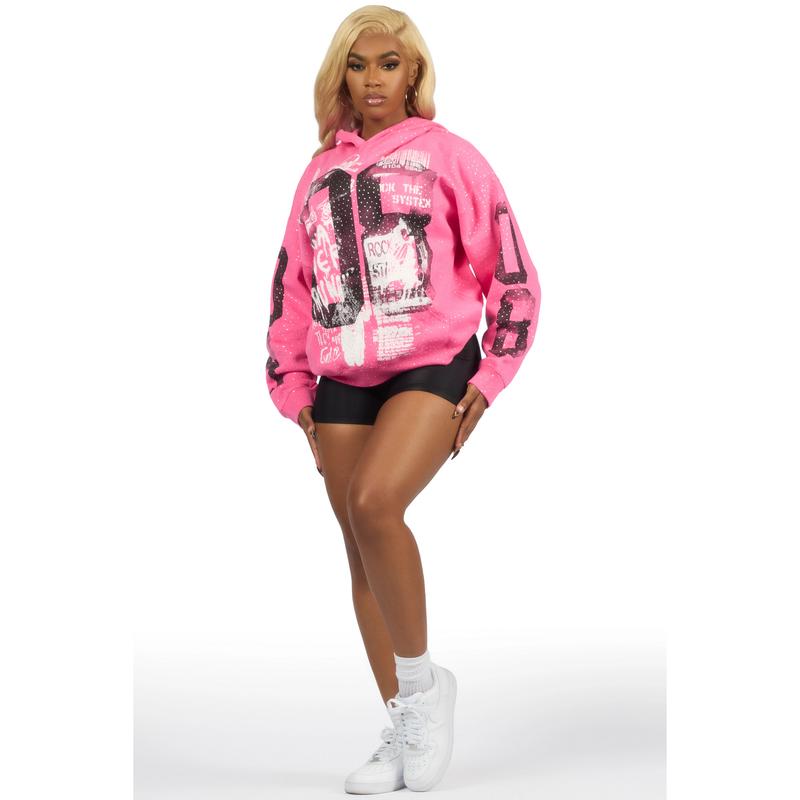 Kamille Pink Rhinestone Hoodie