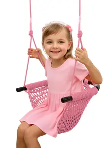 Hand-Knitting Toddler Swing, Swing Seat for Kids with Adjustable Ropes, Little tikes Swings Set, for Outdoor Indoor,Home,Tree, Playground, Backyard,Adjustable Toddler Rope Swing Seat with Snap Hooks and Straps, 440 lbs Capacity