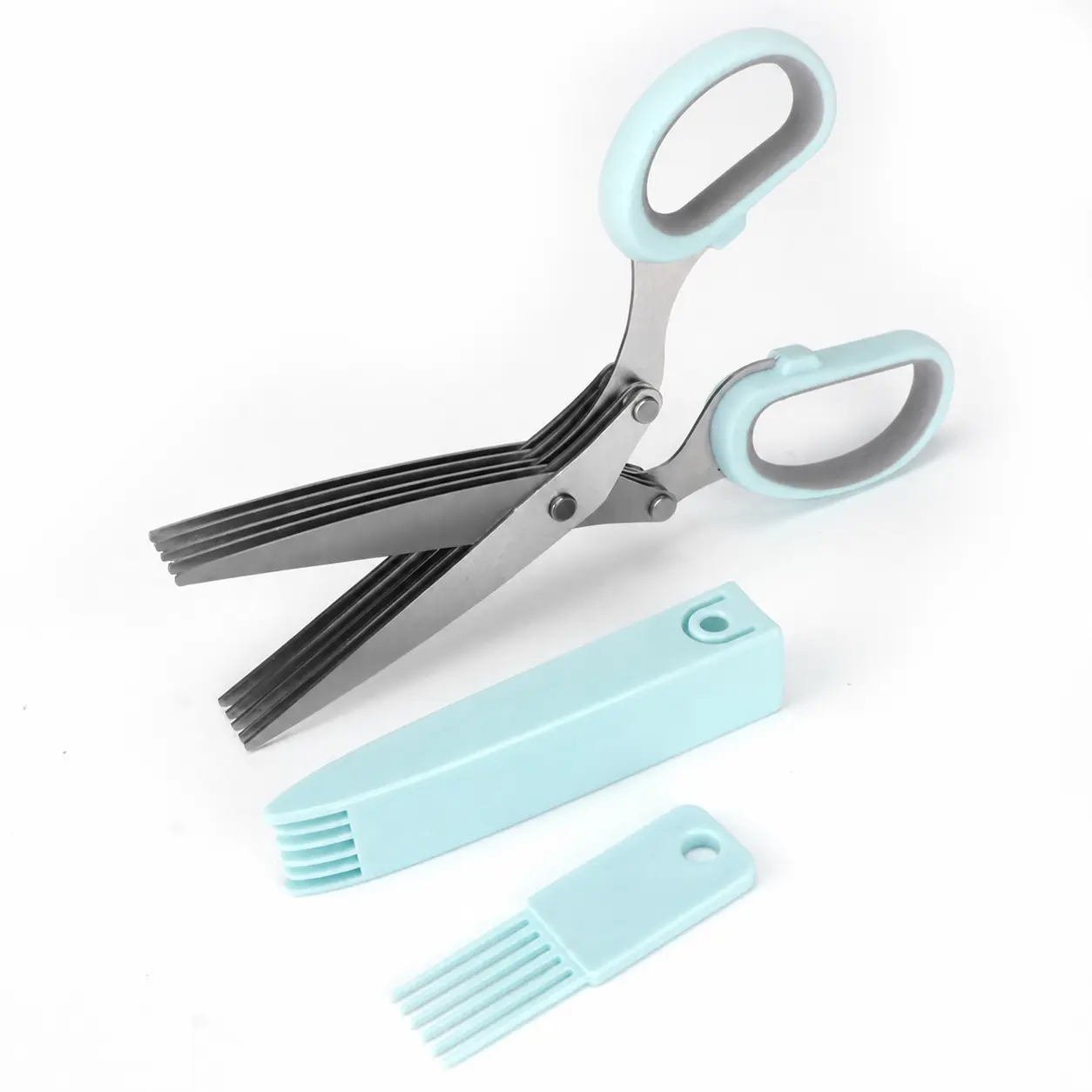 5-Blade Stainless Steel Scallion Cutter Scissors, Multi-Layer Sharp Kitchen Herb Shears with Safe PP Handles, Easy-Clean Multipurpose Tool for Chopping Chives, Cilantro, Home Cooking, 5-Blade Cutters
