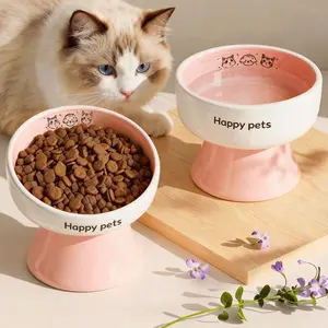 Raised Ceramic Pet Food & Water Bowl, Anti-Slip Anti-Tip Feeding Bowl for Cats & Small Dogs