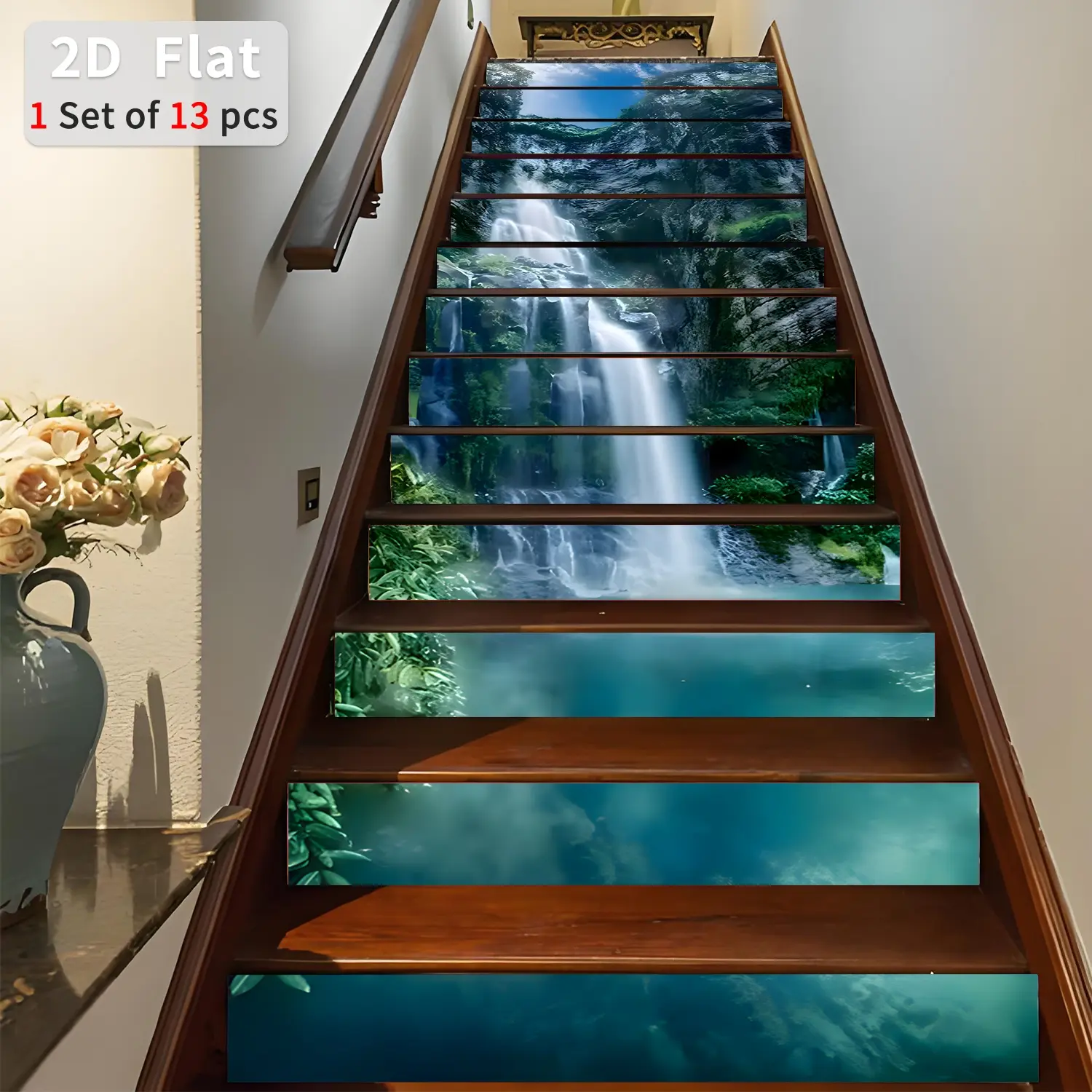 Geometric Pattern Stair Sticker, 13pcs/set Waterproof Self Adhesive Stair Sticker, Removable Decorative Wall Sticker for Home Decor, Household Decoration Supplies