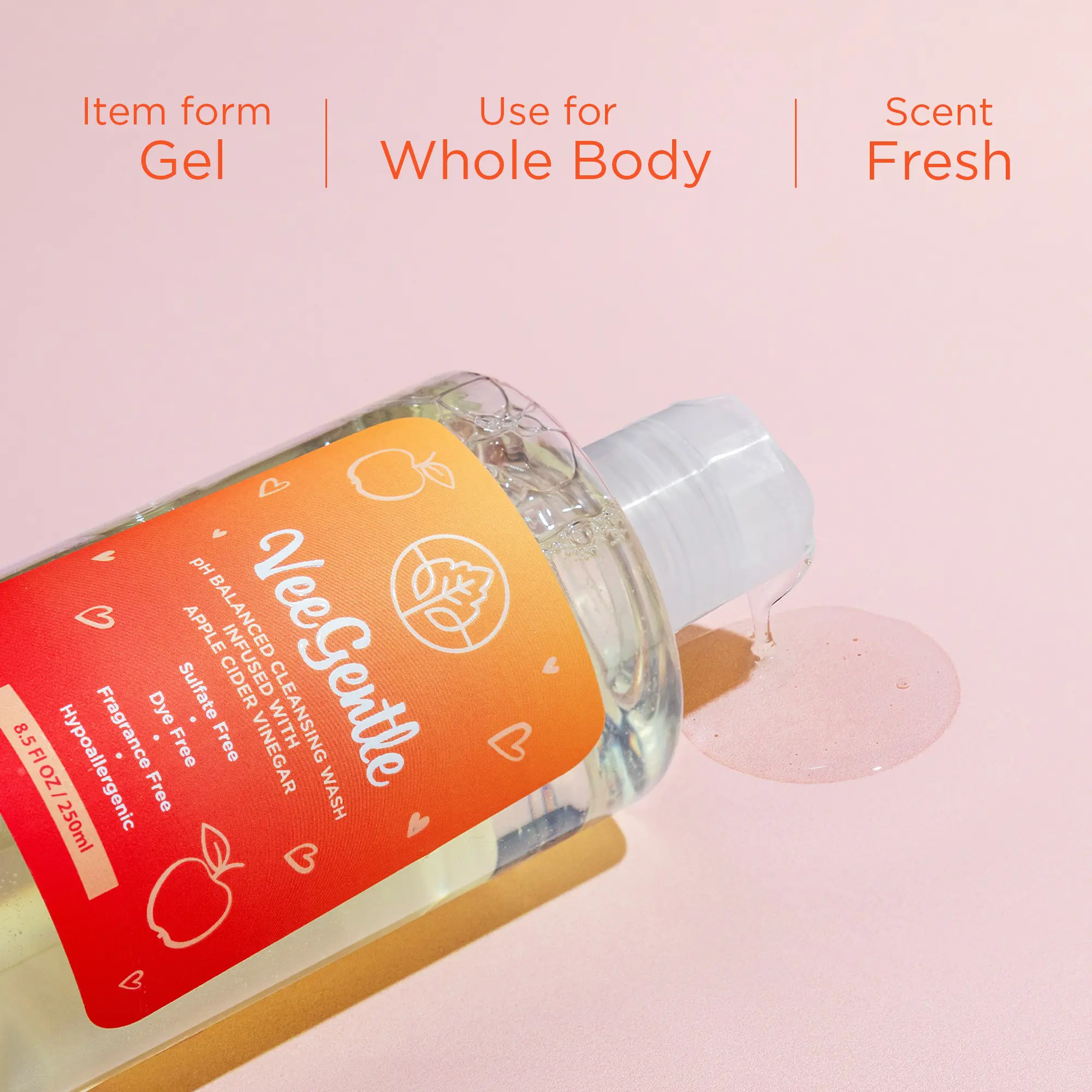 VEEFRESH VeeGentle Sensitive ACV Feminine Wash Comfortable Daily Cleansing for Gentle Cleaning Apple Vinegar Cleanser Soap pH Balanced & Fragrance Free Aroma Scented