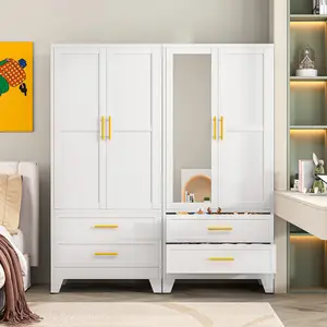 71" Tall Metal Steel Armoire Wardrobe Closet, Bedroom Storage Closet with Mirror, 2 Drawers, Adjustable Shelves and Hanging Rod for Clothes Storage