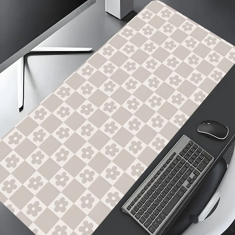 Light brown checkered small flowers Large Gaming Mouse Pad, Washable Rubber Extended Desk Mat with Non-Slip Base, Girly Aesthetic Home Office Decor, Mouse Pads for Desk, Christian Gifts for Women, Computer Accessories For Desk, Desk Accessories