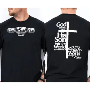 John 3:17 Christian T-Shirt, God Sent His Son To Save The World Graphic Tee, Religious Faith Shirt