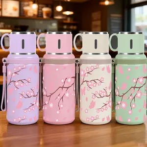 1pc 20oz 316 Stainless Steel Vacuum Insulated Tumbler with Pink Cherry Blossom and Butterfly Print, Suitable for Sports, Fitness, Outdoor Travel, Time Marker Outdoor Durable Large Capacity Hiking 316 Stainless Steel Cup Suitable