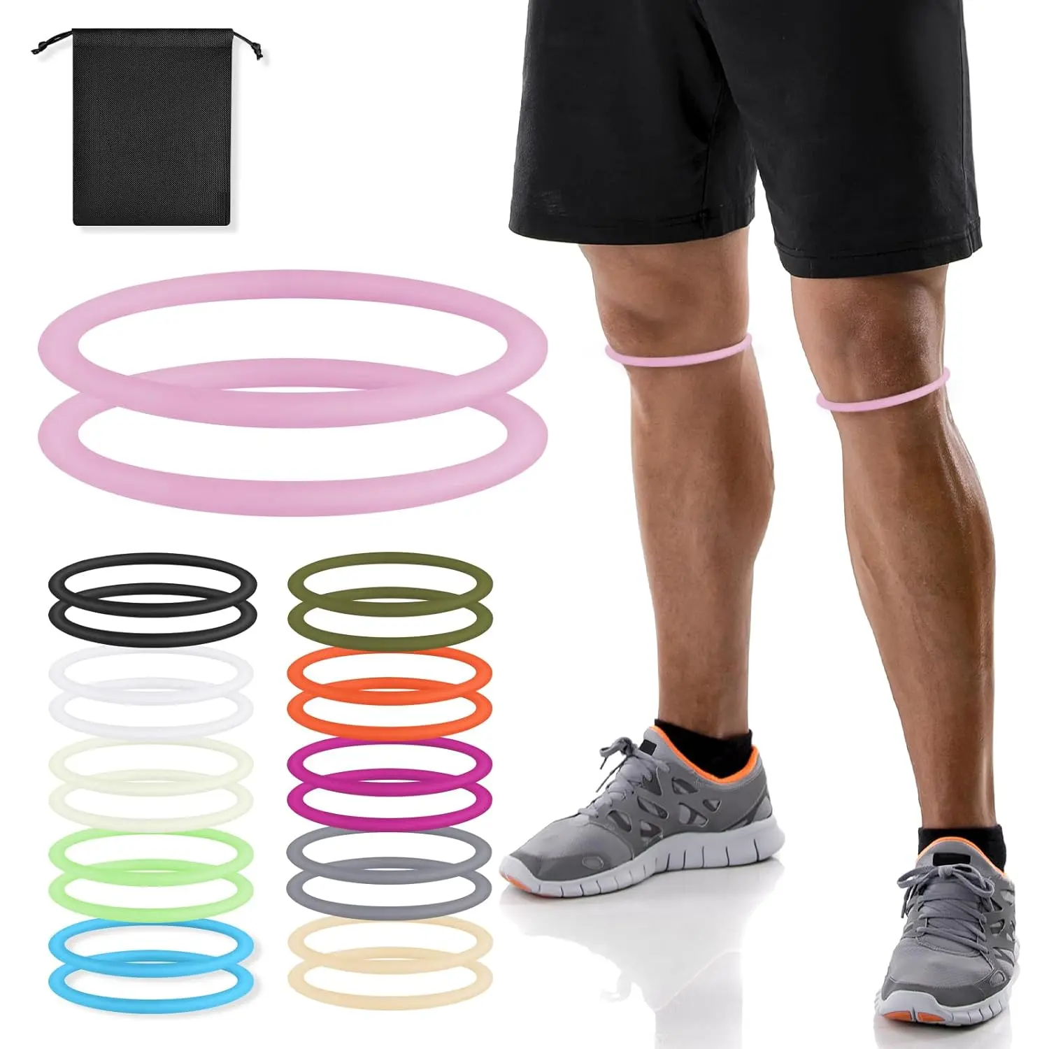 Men's 2-Pack Silicone Patellar Strap Silicone Band - 2.5mm Profile, 28g Lightweight, Breathable, Contoured, Flexible Fit, Elastic Adjustment, Dynamic Compression Ring Shape for Basketball, Cycling Knee Pain Relief (Pink)