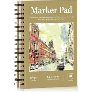 70 Sheets Hardcover Marker Paper Pad, 7.6x10in Alcohol Marker Paper Sketch Pad, 122lb/200gsm Heavyweight Spiral Sketch Book, Painting Coloring Drawing Paper for Beginners Artists Ideal Gift