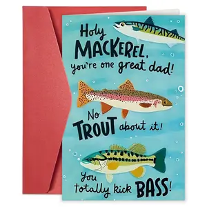 1PC Funny Trout Birthday Card for Dad - "Trout-y Great Dad" Pun with Colorful Trout Fish Illustration, Father's Day or Birthday Greeting Card, Humorous Gift from for dad on Premium Paper for Trout-Fishing Dads