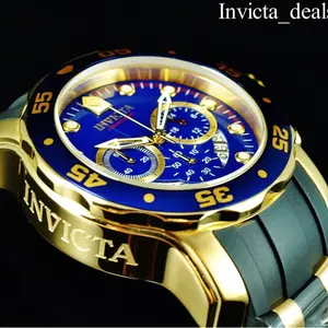 NEW Invicta Mens 48mm PRO DIVER SCUBA Chronograph BLUE Dial Gold Tone Stainless Steel Watch