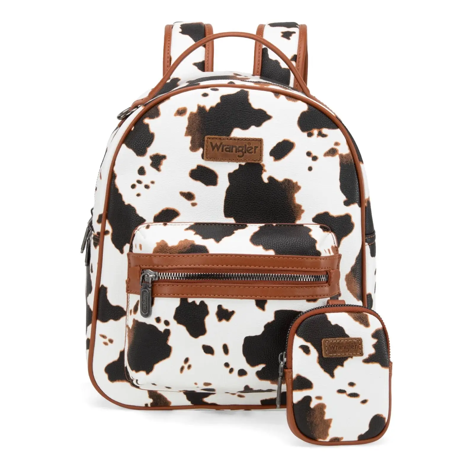 Cow Print Zippered Backpack-Wrangler Women’s Fashion Backpack – Western Style