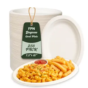 FPN Oval Disposable Plates | Heavy Duty Paper Plates Eco-Friendly Sugarcane | Disposable Dinner Plates for Party, Lunch & Catering, Sturdy Paper Plates Bulk Pack