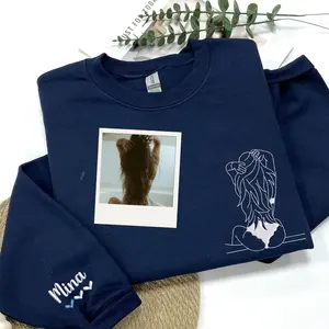 Custom Embroidered Spicy Portrait Sweatshirt Using Your Photo, Personalized Outline Portrait Shirt For Boyfriend Husband, Anniversary Gift