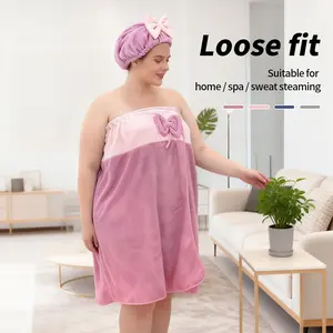 Large Bath skirt and hair towel Set, Adjustable M-Xxxxl, Thickened Bathrobe, Ideal for Home, Travel, Sauna, Spa, Sizes 31.9x82.7in/31.9x31x64.9in