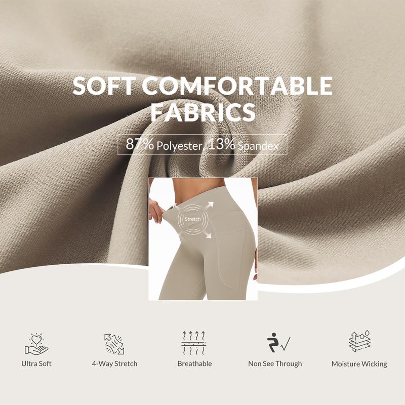 baleaf 29''/32''/34'' inseam Women Flare Leggings Crossover V-Cut Yoga Pants Flare Khakis High Waist Casual Workout Lounge Tall Bottom Pockets Petite Girls Forbidden Pants