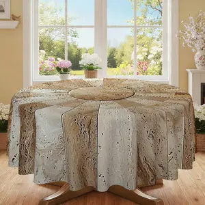Radiant Fan-Shaped Marble Pattern Round Tablecloth, 120g/m² Diagonal Polyester, Furniture Protector, Party Decor, Hotel, Restaurant, Home Use