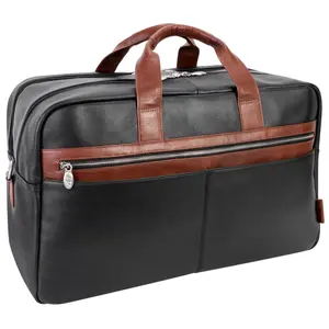 212 MAIN U Series 21 in. Wellington Pebble Grain Leather Dual-Tone Men's Duffel Bag - Carry-All with Dual Compartments, Laptop & Tablet Storage, Shoulder Strap, Zipper Lock, Black