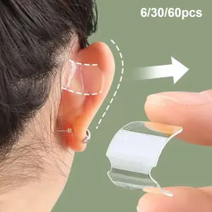 Silicone Elf Ear Lift Patches 6/30/60 Pieces, Invisible Allergy Support Stickers, Transparent Anti-Drooping Ears Lifter for Cosplay Party