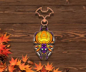 Jack-o'-Lantern Spider | Clear Acrylic | Double Sided | Keychain | Halloween | Pumpkin