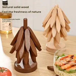 Tree-Shaped Heat Resistant Mat Set, Creative Wooden Clover Tableware Coasters, Modern Style Natural Wood Pot Rack, Bowl Cup Plate Holder