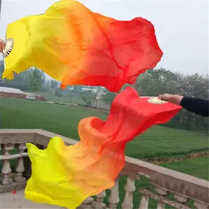 Good Quality Belly Dancing Fans Tools Bamboo Lengthening Long Veils Hand Made Colorful Fan Simulation Silk Women Stage Fans