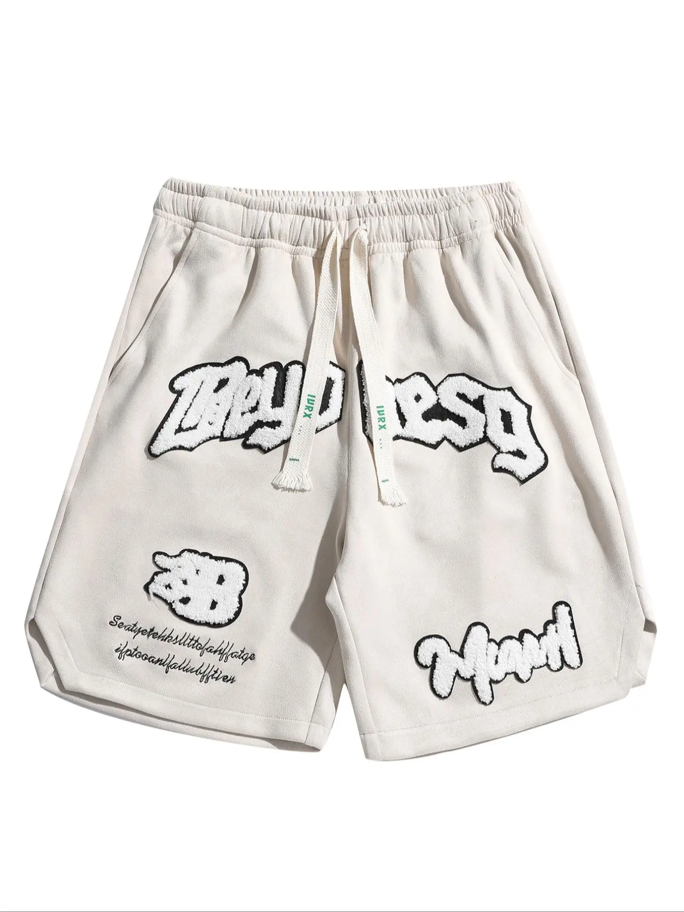 Men's Letter Embroidery Suede Shorts, Regular Fit Casual Comfy