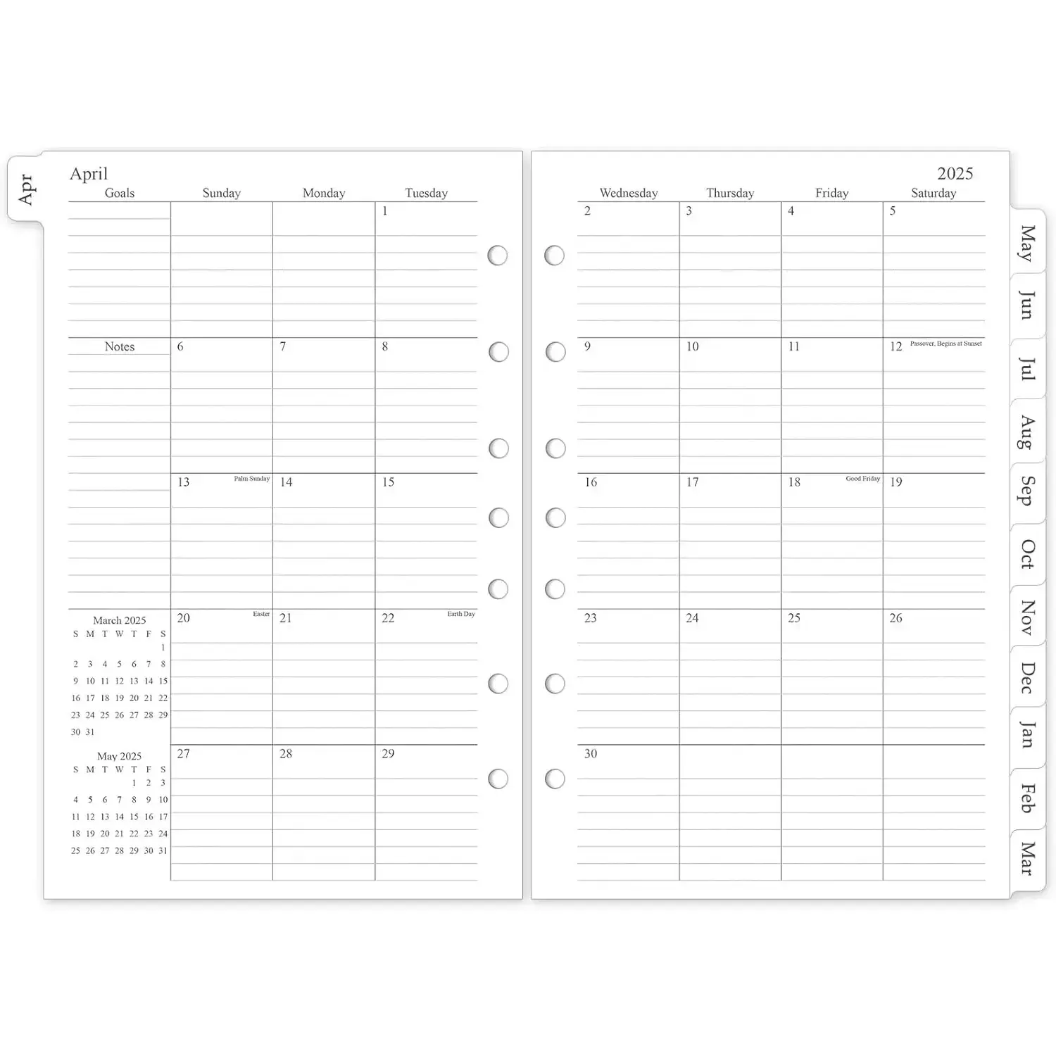 2025-2026 Monthly Planner Refill, Planner Inserts for 7 Ring, 5.5" x 8.5", July 2025 - June 2026, 12 Monthly Calendars with Laminated Tabs, 7-Hole Punched