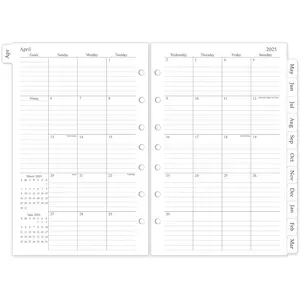 2025-2026 Monthly Planner Refill, Planner Inserts for 7 Ring, 5.5" x 8.5", July 2025 - June 2026, 12 Monthly Calendars with Laminated Tabs, 7-Hole Punched